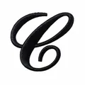 Detailed view of a black embroidered letter C patch with 4.70cm by 4.96cm dimensions. - Letter C / Single Piece / Black