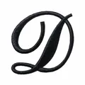 Macro detail of black embroidered letter D patch showing 4.70cm by 4.95cm size - Letter D / Single Piece / Black