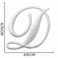 Premium white embroidered script letter D patch with dimensions for DIY clothing projects - Letter D