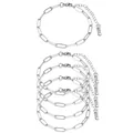 Set of 6 silver stainless steel paperclip chain bracelets with extender for jewelry making - Silver