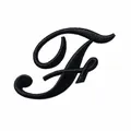 Gedetailleerde maattabel voor zwarte geborduurde patch letter F, 5.99x4.67cm - Letter F