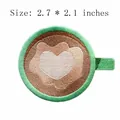 Round heart latte art coffee embroidery patch for clothing DIY decoration 2.7x2.1 inches - 6.8cmx5.3cm