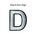 White embroidered letter D alphabet patch 4.5cm high with fine black border detail - Letter D / 4.5cm High