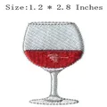 Red wine glass embroidered iron-on patch with size specifications 1.2 x 2.8 inches - Red Wine Glass Style (68974) / 3.0cmx7.1cm