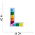 Colorful rainbow embroidered letter L patch showing dimensions 4.8cm x 3.5cm detail. - Letter L