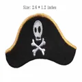 Pirate skull embroidered iron-on patch, size 2.6x1.2 inches badge for clothing decor - Pirate Hat Style (HS1207016) / 1 Piece
