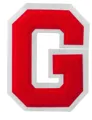 Red chenille embroidery letter G patch with white felt border for DIY clothing decoration - Letter G