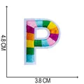 Rainbow colorful embroidered letter P patch detail with dimensions 4.8 x 3.8 cm - Letter P