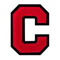 Red chenille letter C patch with black border for varsity jackets and DIY clothing decor - Letter C
