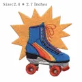 Embroidered retro roller skate iron-on patch with yellow burst background, 2.4x2.7 inches - Roller Skate Style (HS1210029) / 1 Piece