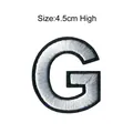 Classic silver and black embroidered alphabet letter G iron-on patch, size 4.5cm high - Letter G