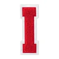 Red and white chenille embroidered letter I patch for DIY clothing and bags accessories - Letter I