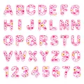 Full set of pink floral embroidered alphabet A-Z and number patches for DIY decor - Flower Pink (A-Z 26 Letters Set) / 36 Piece