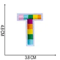 Detailed view of colorful rainbow embroidered letter T patch with size dimensions 4.8x3.8 cm - Letter T