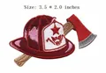 Firefighter helmet and axe embroidered iron-on patch, size 3.5 x 2.0 inches for clothes - Fire Axe Style (HS1305023) / 1 Piece