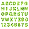 Detailed view of full set floral embroidered alphabet and number patches for DIY - Grass Green (A-Z 26 Letters Set) / 36 Piece