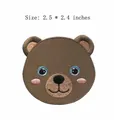 Cute brown bear head embroidered patch with pink cheeks and blue eyes for clothing - Bear Face Style (HS1306018) / 1 Piece