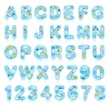 Full set of floral embroidery patches featuring blue letters and numbers for DIY crafts - Sky Blue (A-Z 26 Letters Set) / 36 Piece