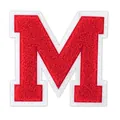 Red chenille embroidery letter M patch with white felt border for DIY clothing - Letter M