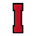 Parche bordado letra I de chenilla roja con borde de fieltro negro para chaquetas. - Letra I