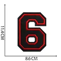 Toppa termoadesiva numero 6 ricamata rossa e nera stile varsity, altezza 11,4 cm per abiti - Numero 6