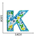 Blue floral embroidered letter K patch with iron-on backing, sizes 5.4cm x 5.0cm - Letter K
