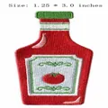 Detailed embroidered ketchup bottle shaped patch for DIY clothing, 1.25 x 3.0 inches - Tomato Ketchup Style (HS1504004)