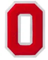 Red varsity chenille letter O embroidery patch with white felt border for DIY projects - Letter O
