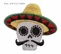 Mexican sugar skull embroidery patch with colorful sombrero and mustache for clothes - Sombrero Skull Style (HS1307036) / 1 Piece