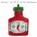 Embroidered red hot sauce bottle iron-on patch with green cap for DIY garment decoration - Chili Sauce Style (HS1504007)
