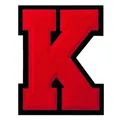 Parche de letra K de chenilla roja con borde negro para chaquetas - Letra K