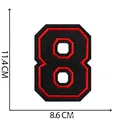Grande toppa ricamata termoadesiva numero 8 rosso e nero, dimensioni 11,4 cm x 8,6 cm - Numero 8