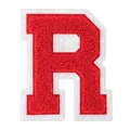 Red chenille embroidered letter R patch with white border for DIY clothing decoration - Letter R