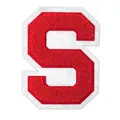 Red varsity style chenille embroidered letter S patch for DIY clothing and crafts - Letter S