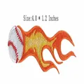 Baseball fire flame embroidered iron-on patch badge measuring 4.0 x 1.2 inches size - Flaming Baseball Style (HS1310045) / 1 Piece