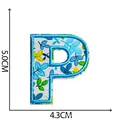 Blue floral embroidered letter P patch for clothing decoration, size 5.0cm by 4.3cm - Letter P