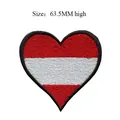 Heart-shaped embroidered iron-on patch with red and white horizontal stripes, 63.5mm high - Latvia Heart (392) / 63.5mm High
