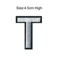 Detailed silver embroidered letter T alphabet patch with black border trim, 4.5cm high size - Letter T