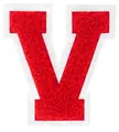 Red chenille letter V embroidery patch with white backing for DIY clothing - Letter V
