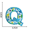 Blue floral embroidered letter Q patch with 5.0cm x 5.7cm dimensions - Letter Q