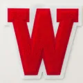 Red chenille embroidered letter W patch with white felt backing for DIY clothing decoration - Letter W