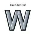 Embroidered silver letter W patch with black border, 4.5cm high size specification - Letter W
