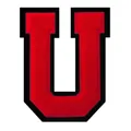 Parche de letra U en chenilla roja con borde negro para ropa y mochilas universitarias - Letra U