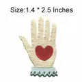 Embroidered hand shape patch with a red heart for clothing, size 1.4 x 2.5 inches - Heart Palm Style (HS1607070A) / 1 Piece