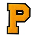 Large yellow chenille embroidery letter P patch with black felt border for DIY apparel - Letter P / 1 Piece