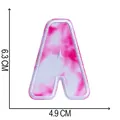 Detailed view of pink tie-dye embroidered letter A patch with dimensions 6.3x4.9 cm - Letter A