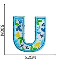 Blue floral embroidered letter U patch iron-on applique for clothing and fabric decoration - Letter U