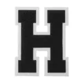 Detailed texture of a black and white chenille letter H varsity patch for DIY clothing - Letter H