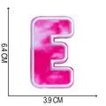 Detailed view of tie-dye embroidered letter E patch showing 6.4 cm by 3.9 cm dimensions - Letter E