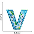 Blue floral embroidered letter V patch, iron-on applique, measures 5.5 x 5.0 cm - Letter V